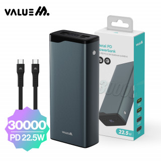 [밸류엠] 고속 메탈 PD 22.5W 보조배터리 30000mAh(CtoC 25W 0.2M 케이블 포함) [BOX (x20EA)단위 구매가능]